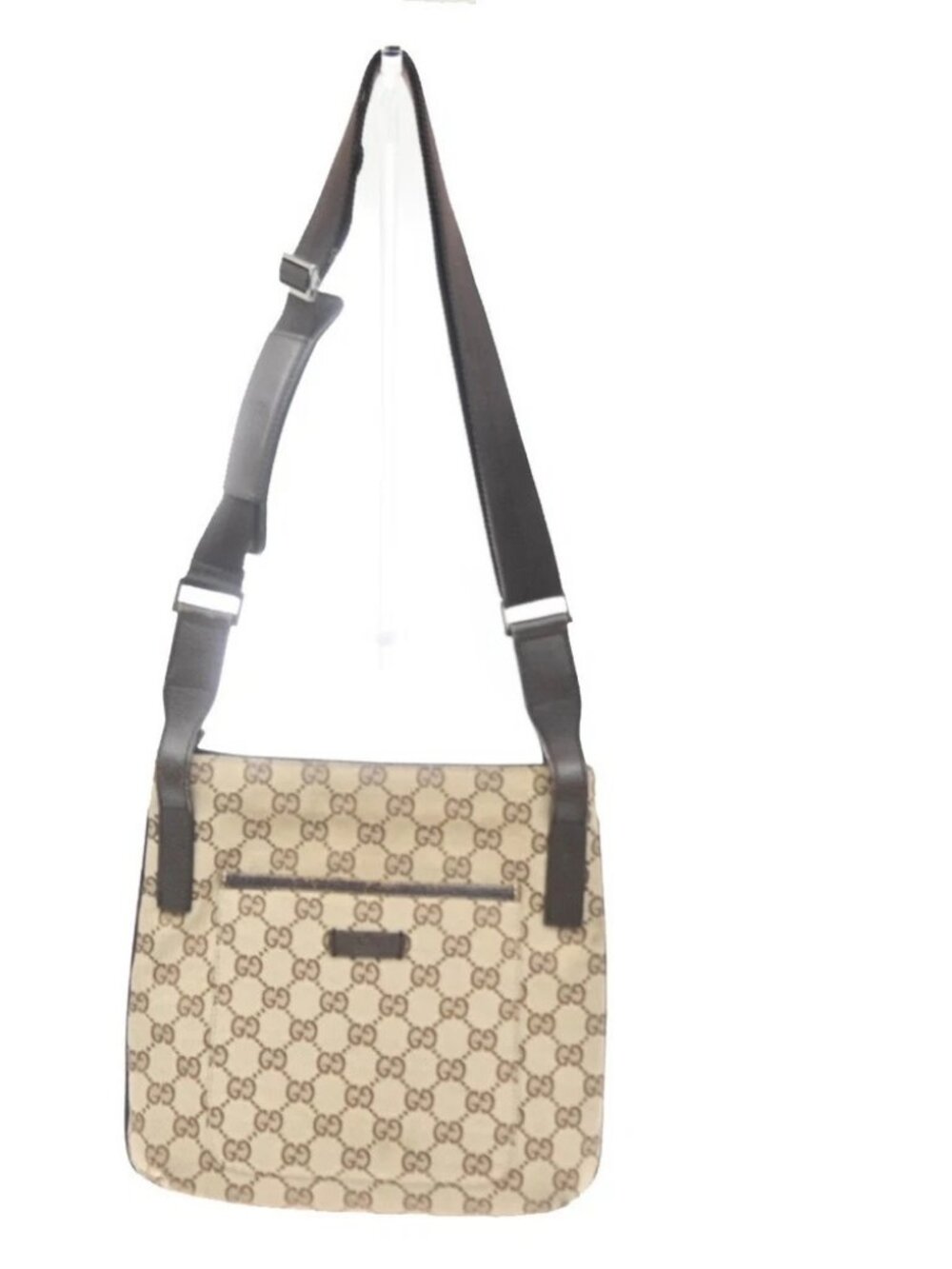 GUCCI GG Pattern Crossbody Messenger Bag Canvas Leather Beige Brown 67SA108